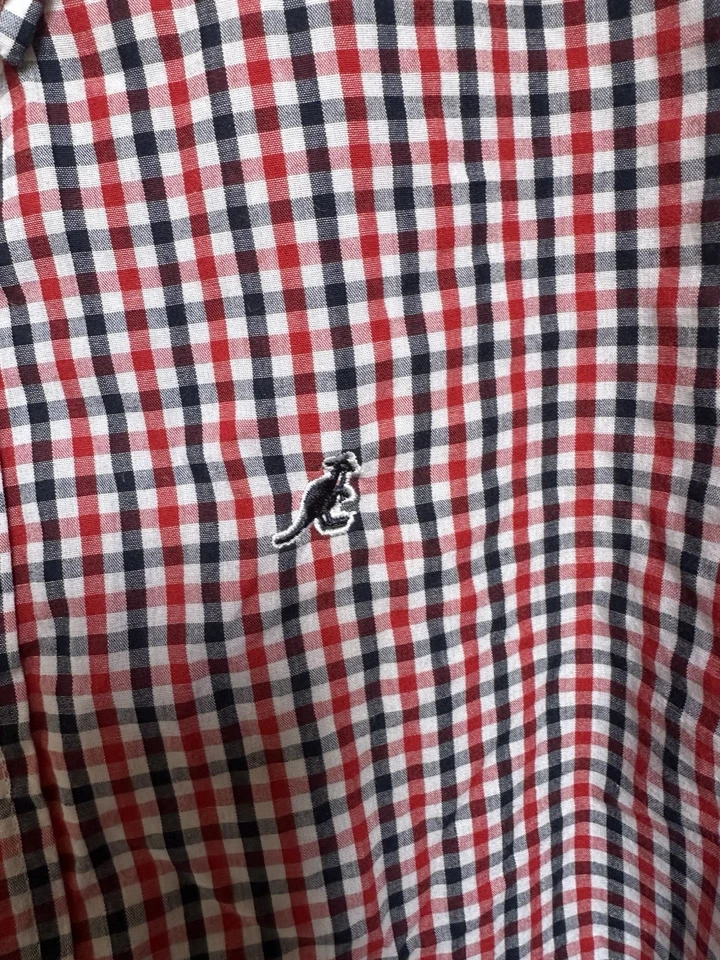 KANGOL Navy White Red Check Big Tall Cotton Mix Button Shirt Size 4XL 60” Chest - Image 2 of 4