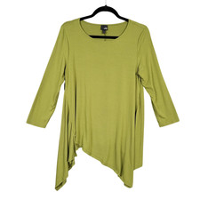 LISA BAYNE Green Artsy Asymmetrical Fairy Tunic Top Lagenlook SIZE SMALL PETITE
