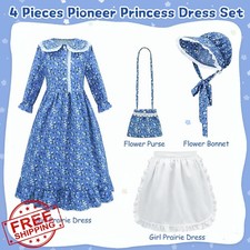 RSOEUG Girls Pioneer Colonial Costume Prairie Dress Bonnet Apron Outfit