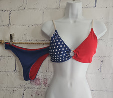 Patriotic 2 Piece Bikini Swimsuit Red White Blue Ribbed Knit size Small by Zaful