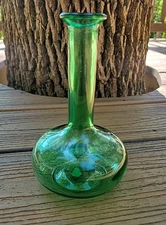 1 Vintage Norleans Green Glass Bottle Vase Decanter 6” Tall With Sticker