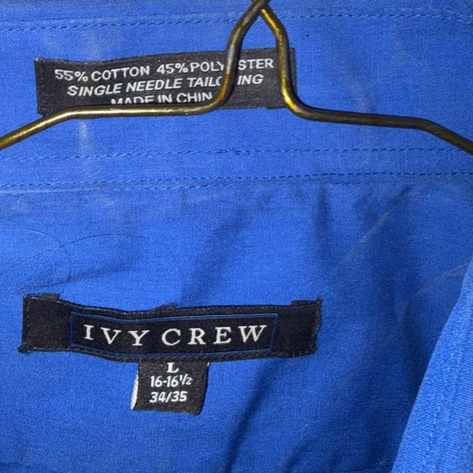 Ivy Crew Mens Long Sleeve Solid Blue Dress Shirt Button Up 16-16.5 Cotton Blend  - Imagem 3 de 4