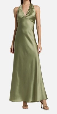 green emerald velvet dress NEW Reformation Green Rosalind Halter Plunge V Cocktail A Line Maxi Dr   Brie