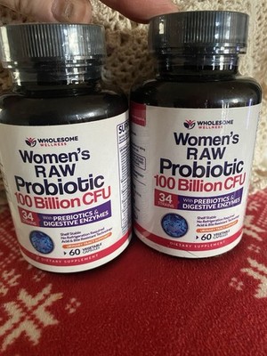 2 Wholesome Wellness Women's Raw Digestive Enzyme Probiotic 100 Billion CFU Caps