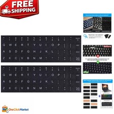 2 Pack English Keyboard Stickers - Matte Vinyl in White on Black for Easy Typing