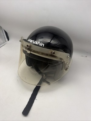 Vintage 1985 Marushin MZ-F DOT Motorcycle Helmet Size M (7 1/8) Black with face