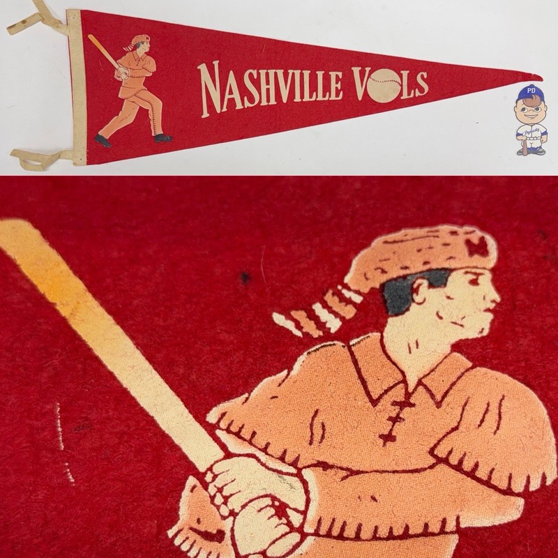 1950’s Nashville Vols Minor Tennessee 8.5x26 Inch Baseball Vintage Pennant MILB