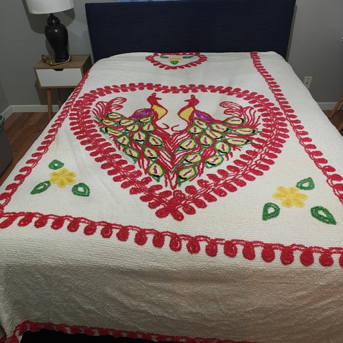 Vintage Chenille Double Peacock Twin/ Double Bedspread