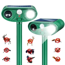 2 Pack Solar Ultrasonic Animal Repeller Cat Deterrent Outdoor Squirrel Rabbit...