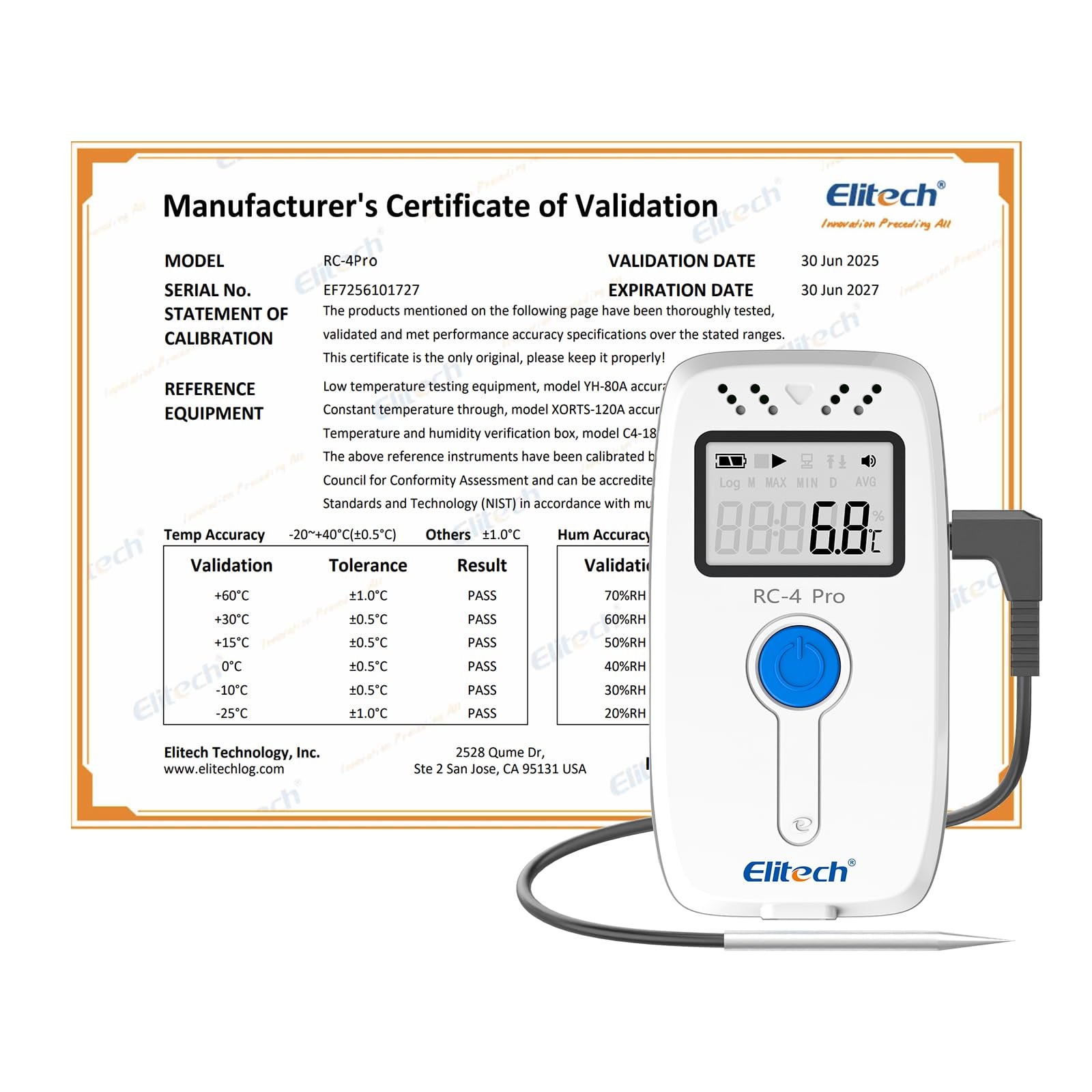 Elitech Temperature Humidity Data Logger, Reusable Recorder with Built-in Buz...