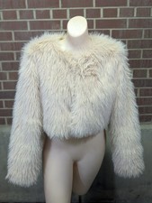 Windsor Essential Long Hair Faux Fur Cropped Bolero Formal Cream White Size S