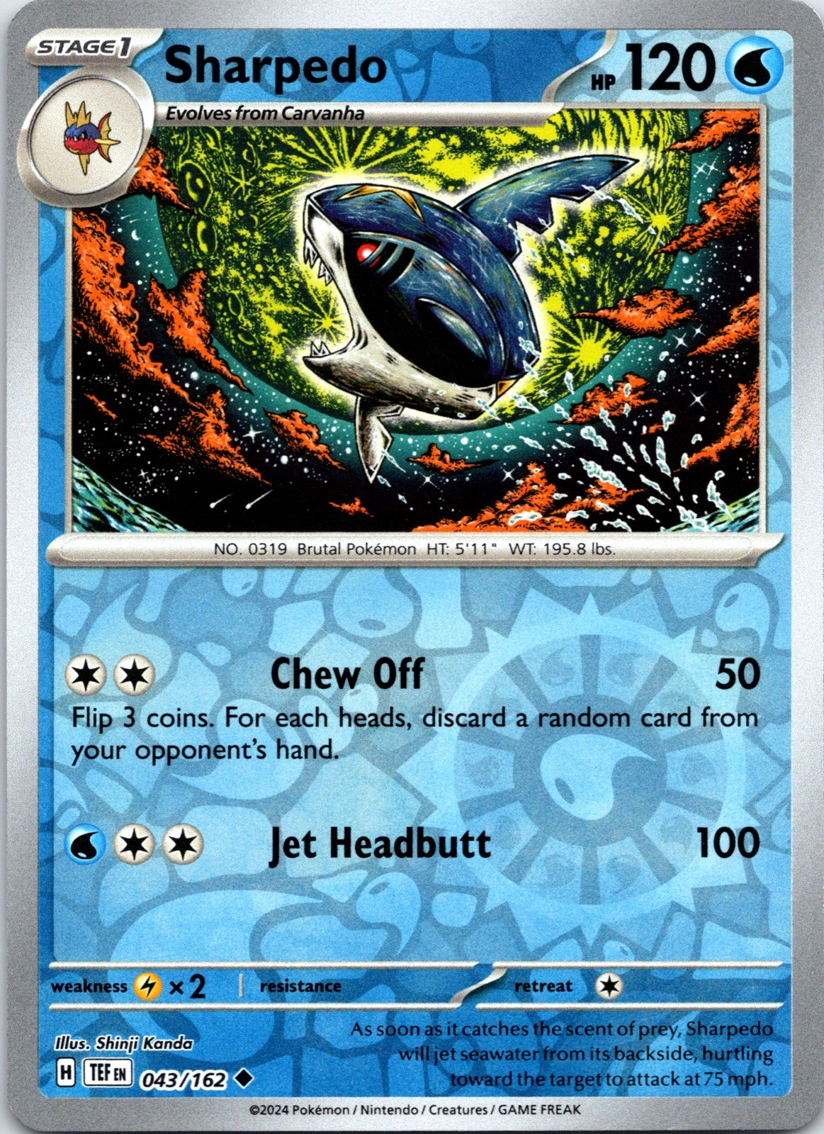Pokemon TCG Sharpedo 043/162 SV05: Temporal Forces TEF Reverse Holo Uncommon NM