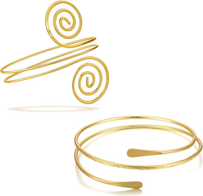 2PCS Gold Coil Swirl Upper Arm Bracelet for Women Open Upper Arm Cuff Bangle Arm