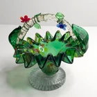 Vintage Murano Style Glass Basket Hand Blown With Floral Details READ