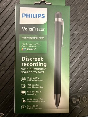 Philips VoiceTracer DVT1600 32MB Recording Pen with Sembly Speech-to-Text NEW