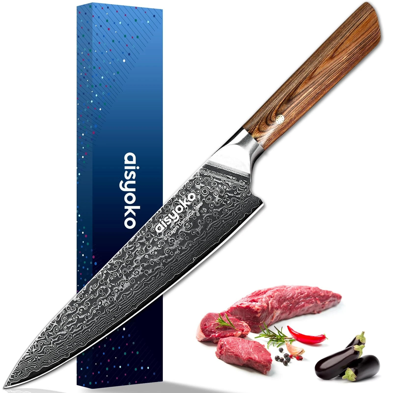 Damascus chef 8-inch sharp kitchen Japan VG-10 stainless steel ergonomic colo...