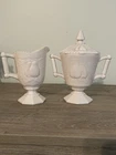 VINTAGE JEANNETTE PINK MILK GLASS CREAMER AND OPEN SUGAR BOWL BALTIMORE PEAR