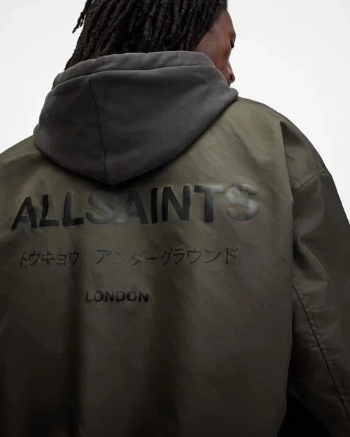 Allsaints Men's Underground Relaxed Fit Bomber Jacket Khaki Green Size XXL - product detail image 7