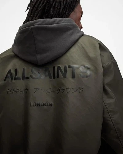 Allsaints Men's Underground Relaxed Fit Bomber Jacket Khaki Green Size XXL image 7