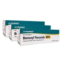 3 X Perrigo Benzoyl Peroxide 10 Acne Gel 2.1 oz /60gm Total 180g NEW