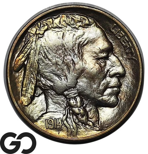 1914 Buffalo Nickel, Beautiful Color, Solid Gem BU++