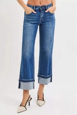 Risen Mid Rise Ankle Straight Jeans With Cuffed Hem For Everyday Wear
