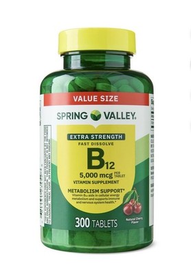 Spring Valley Fast Dissolve Extra Strength Vitamin B12 Supplement 5000 mcg 300Ct