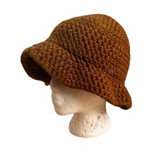 Knitted Crochet Bucket Hat Cap Relax Fit Brown Unisex One Size EUC
