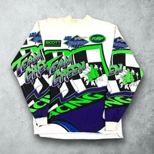 Vintage 90s Team Green Supercross Motorcycle AOP Racing Jersey Shirt Size XL