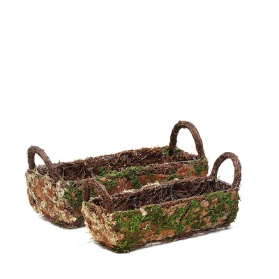 2 pcs Green Chocolate Brown Natural Moss Rectangular Planter Boxes with Handles