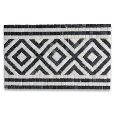 B0116T Guitam Black White 7.1x11.7 Marble Mosaic Border Listello Tile Tumbled