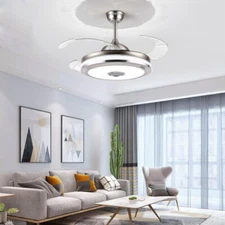 36"/42" Bluetooth Invisible Ceiling Fan Light Music Player Silver Chandelier