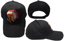 Indian Chief Black Premium Quality Cotton Adjustable Embroidered Cap Hat
