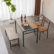Kitchen Table 2 Chairs for 4 with Bench 4 Piece Dining Table Set for Small Space