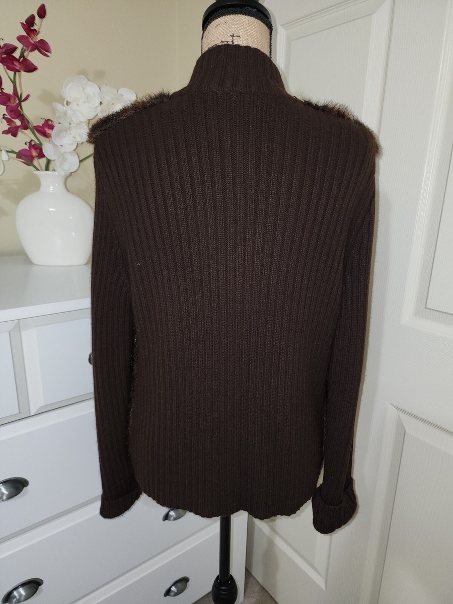 Jones New York Signature Brown Faux Fur/Lambs Wool Knit Zip Jones New York Signature Brown Faux Fur/Lambs Wool Knit Zip