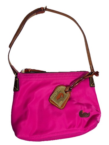 Dooney And Bourke Nylon Crossbody Vintage Shoulder Bag Pink Leather Strap Charm