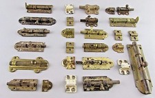 Lot of 15 VTG Antique Slide Latch Latches 12 Ends Cabinet door cupbaord brass