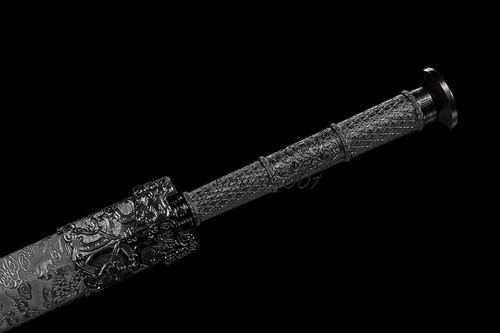 41'' All Black Chinese Jian Double Edged Dragon Sword 1095 Carbon Steel Blade - Picture 6 of 14