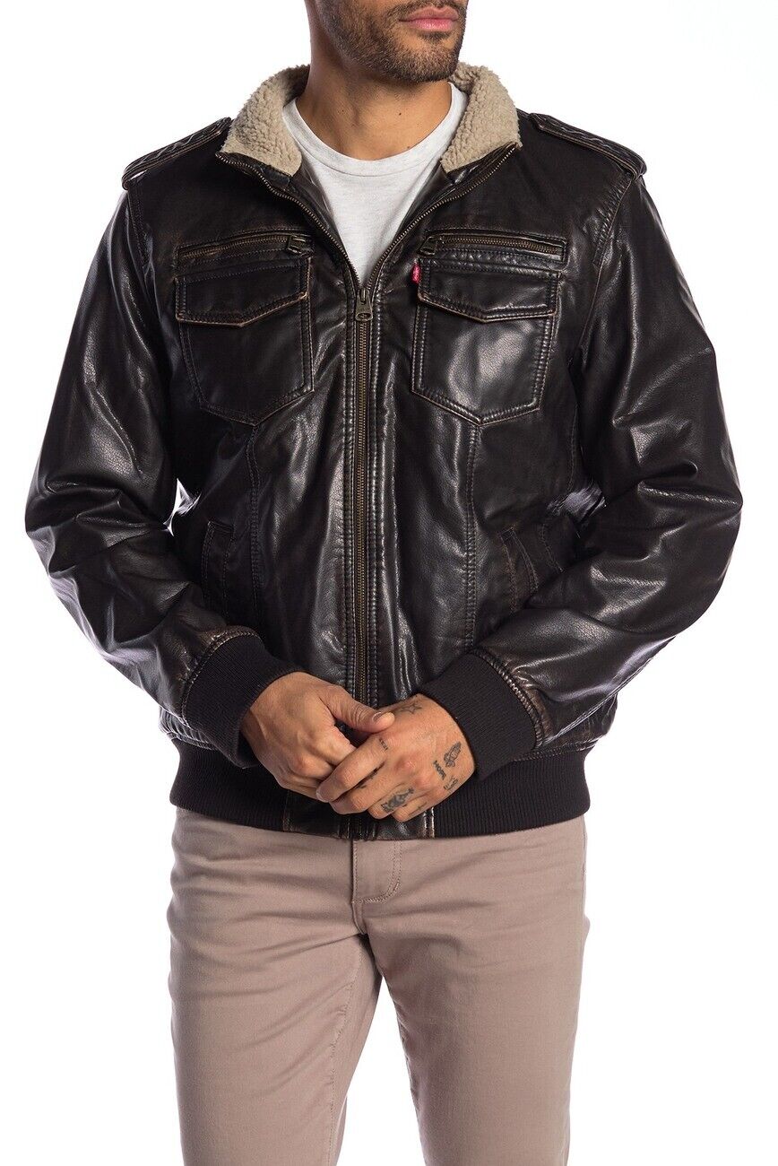 Symposium gips Den sandsynlige LEVIS Mens XXL CLASSIC Faux LEATHER SHERPA Lined Military AVIATOR Bomber  Jacket | eBay