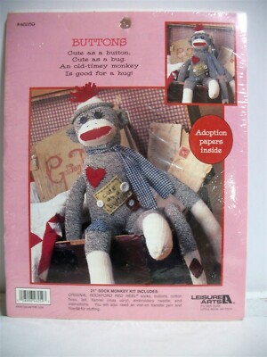 Sock Monkey KIT Leisure Arts #46259 UNOPENED Buttons