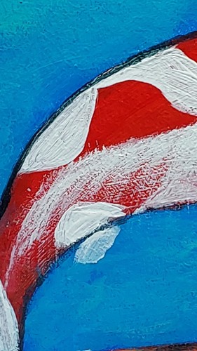 Koi Carps quadro originale feng shui regalo piccola arte fatto a mano arte da parete quercia - Foto 7 di 8