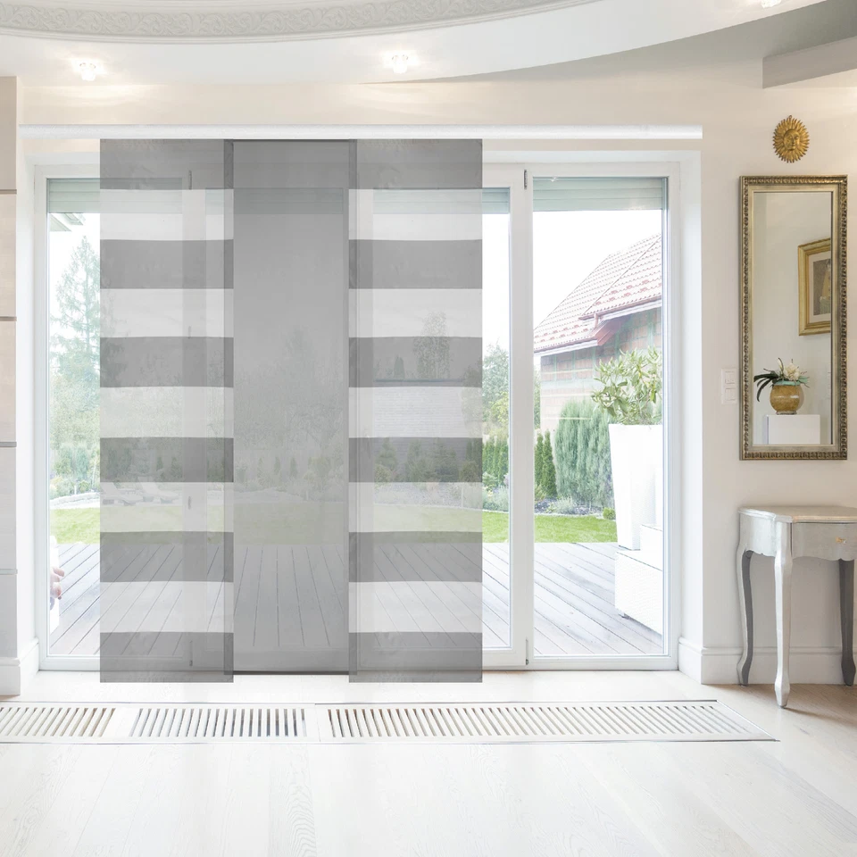 Flächenvorhang 3er Pack gestreift 60x260cm Schiebegardine Vorhang inkl. Zubehör - Bild 2 von 4