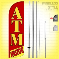 ATM INSIDE - Windless Swooper Flag Kit 15' Feather Banner Sign rq93-h