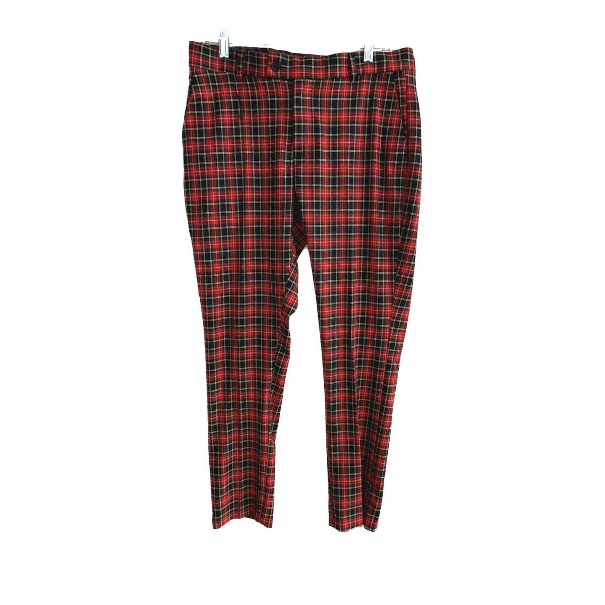 Man Boohoo Man Red Plaid Pants 32R NWOT Waist 34