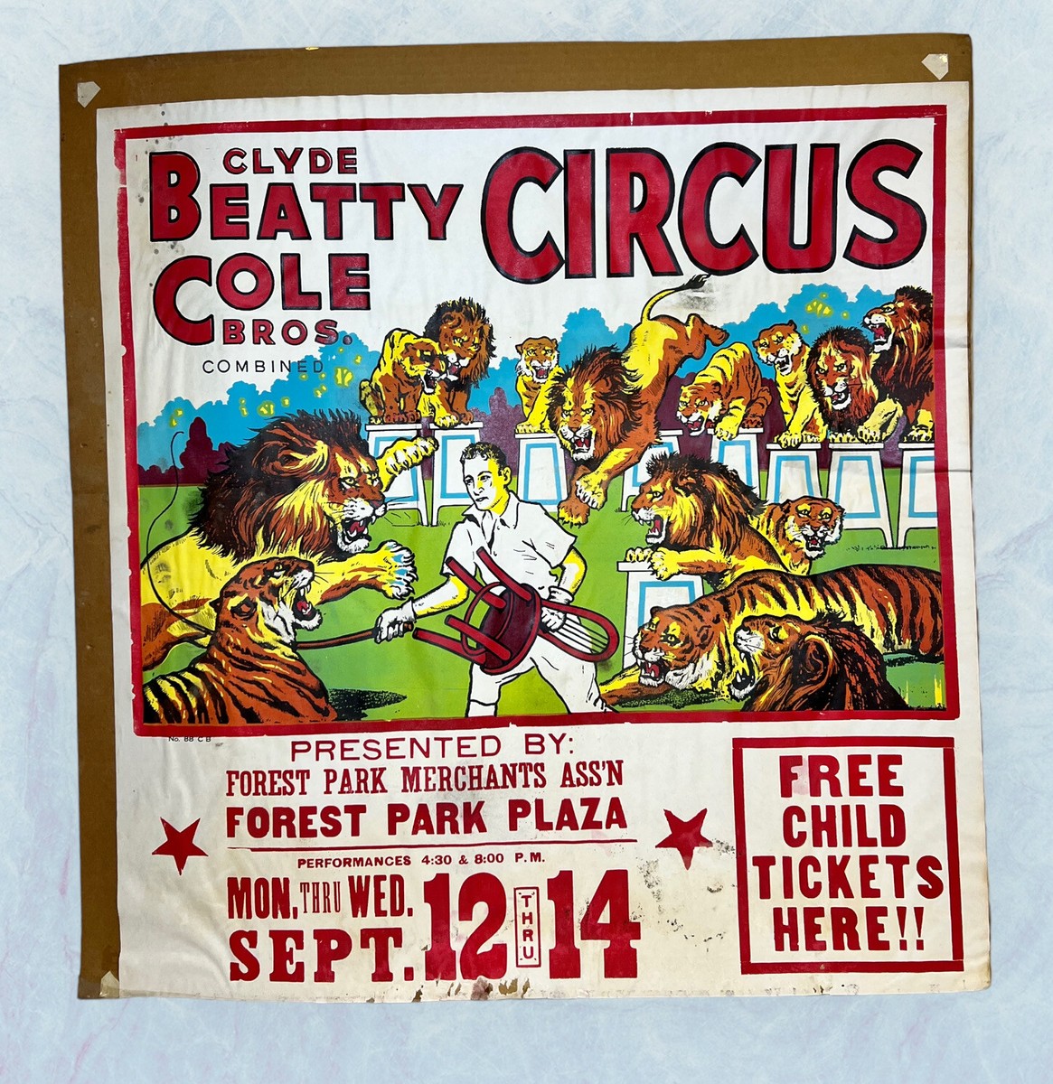 1950s Clyde Beatty Cole Bros Circus Poster Forest Park Plaza