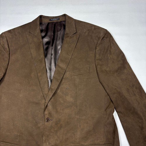John Varvatos Solano Brown Faux Waxed Suede Blazer Sport Coat Jacket Mens 44L - Picture 2 of 17