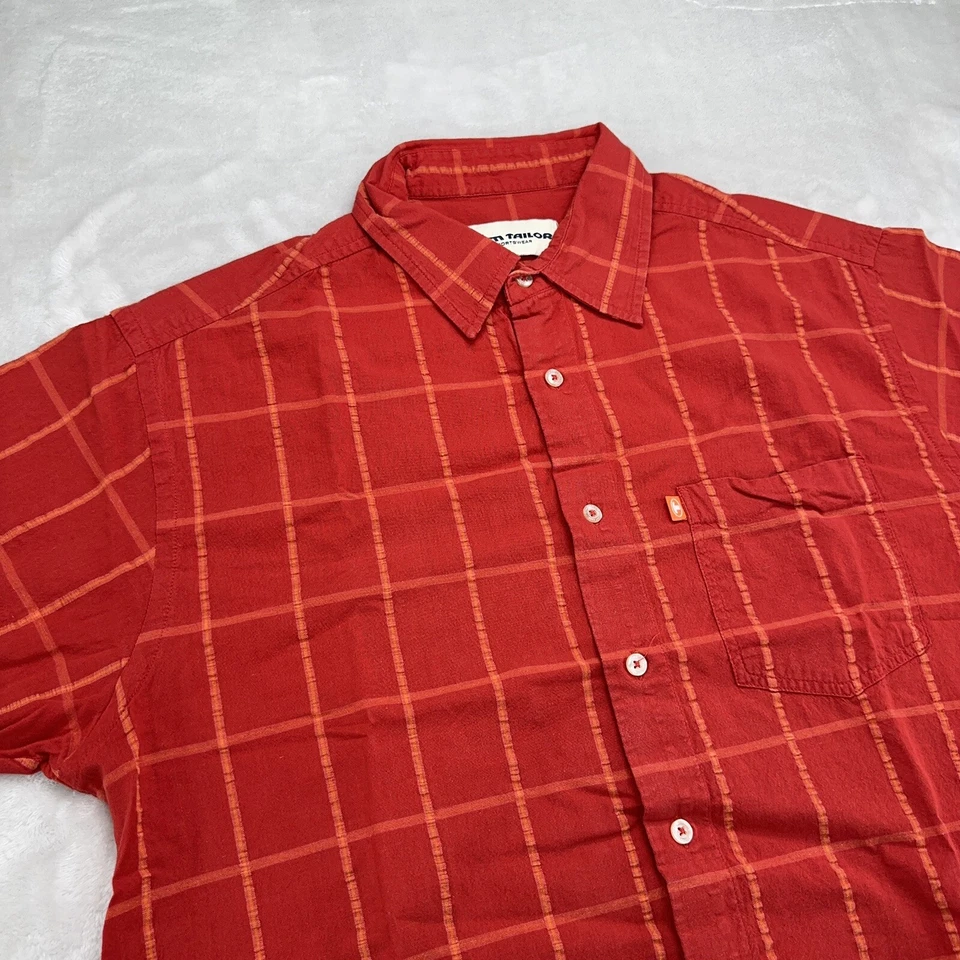 Vintage Tom Tailor Sportswear Shirt Mens Large L Orange Plaid Casual Pocket - Image 4 of 4