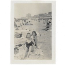 Vintage Photo Pretty Ladies Sunbathing 1940s Busy Beach Bathing Suits Legs Sand