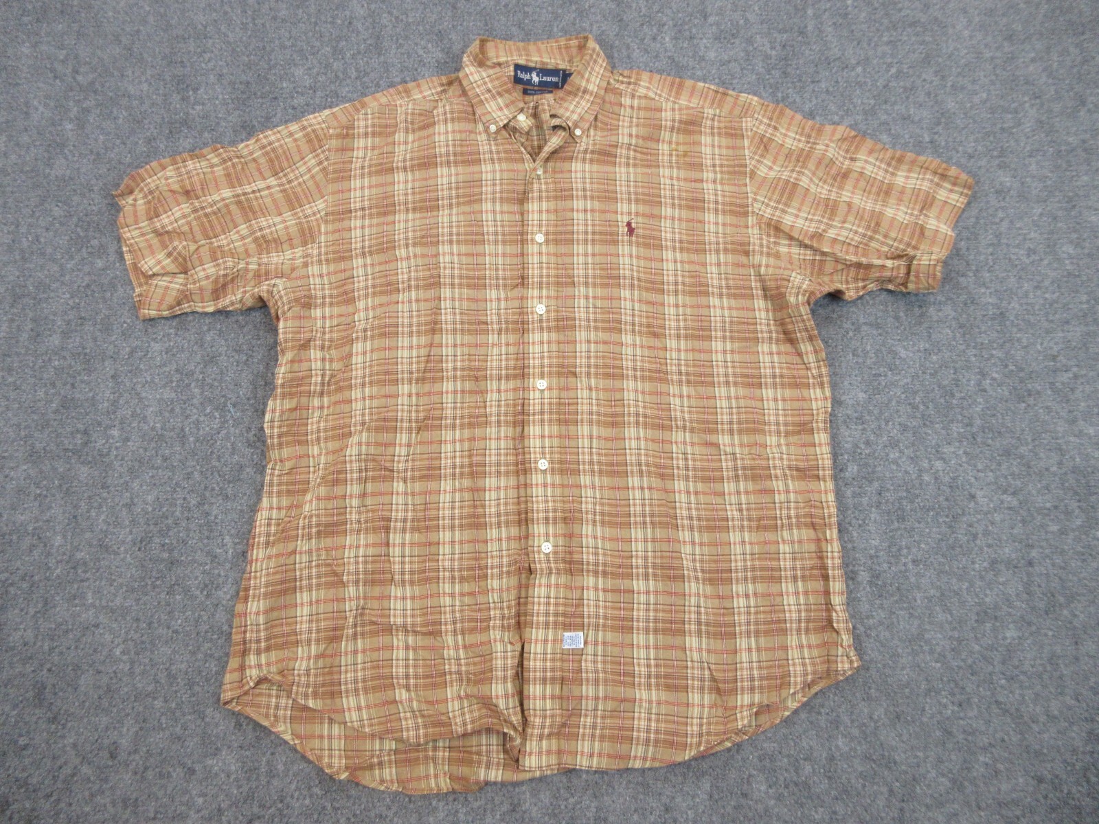 Ralph Lauren Shirt Mens Large Brown Plaid Button Up Preppy Cotton Casual