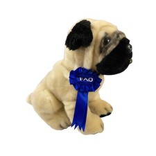 FAO Schwarz Blue Ribbon Award Winning Plush Realistic Pug Dog 9 inch